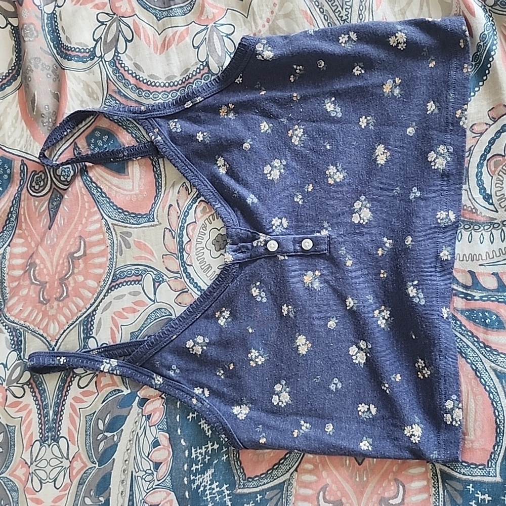 AE blue Henley cropped tank